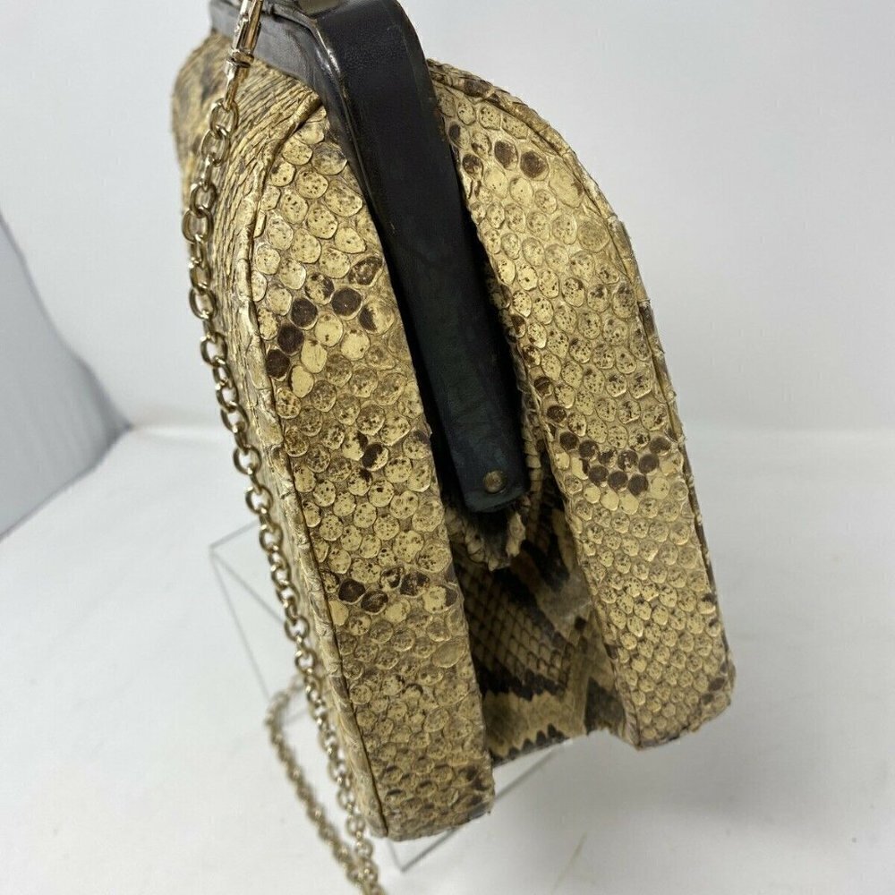 Vintage Beige Python Snakeskin Structured Hand Bag - image 7